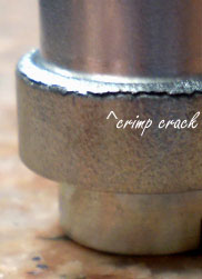 Crimp Crack Cracks can develop after cold work is performed on machined parts.